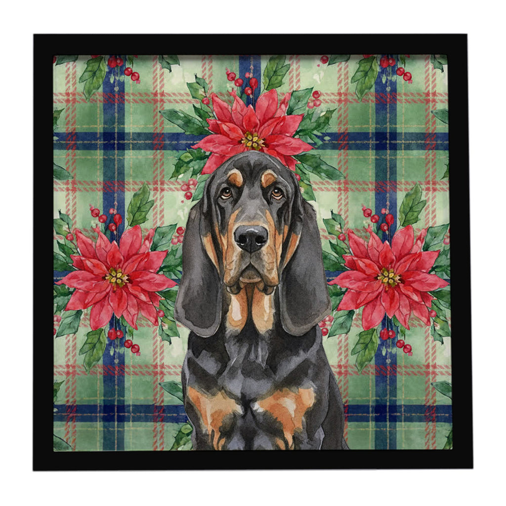 Black and Tan Bloodhound Christmas PoinsettIas Framed Metal Print Bathroom, Kitchen, Office, Home Decor Wall Art Ready to Hang, Square, 8X8