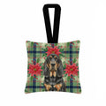 Black and Tan Bloodhound Christmas PoinsettIas Hanging Square Fabric Ornament 3.5 � 3.5 Decorative Door-Knob & Tree Hanger, Soft Fabric