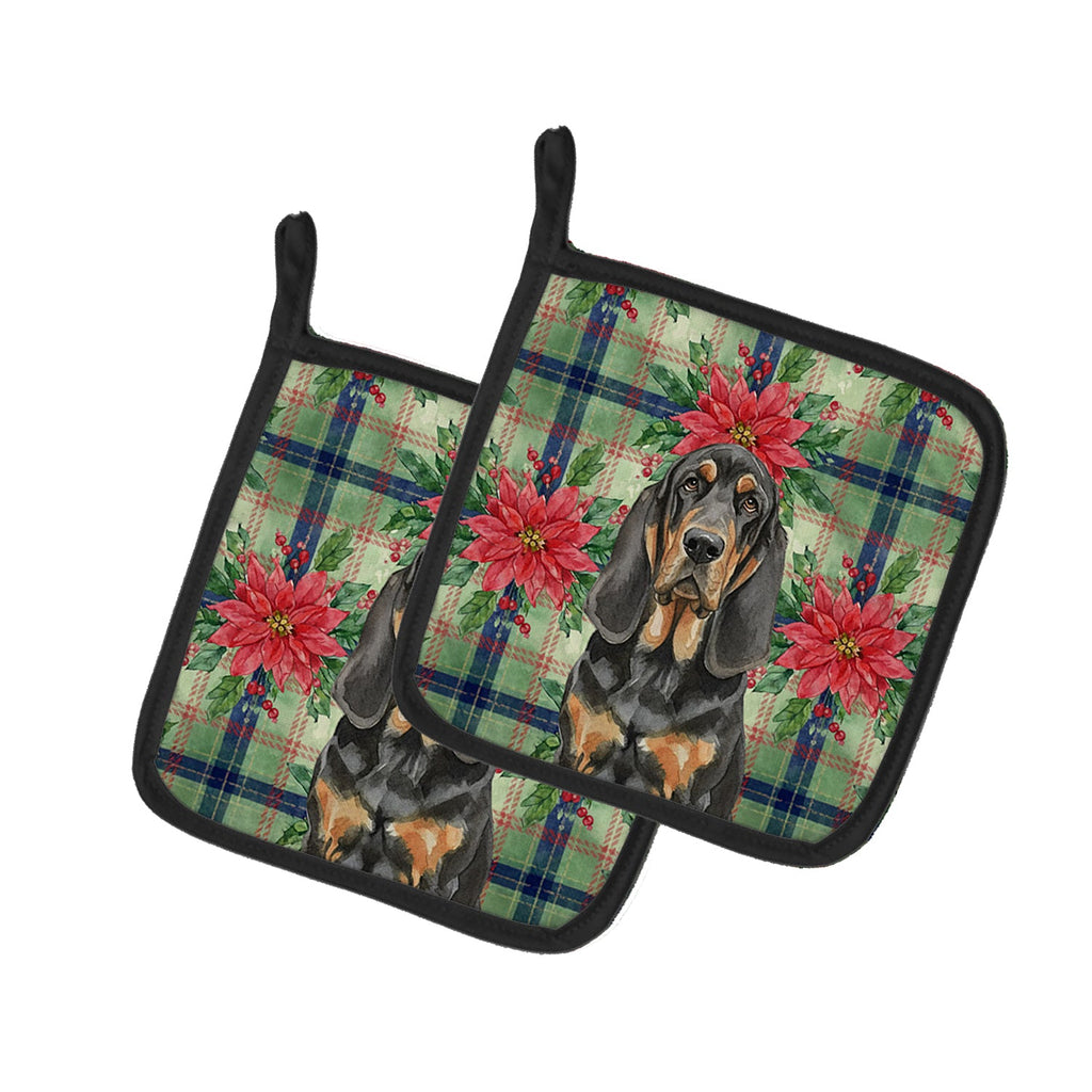Black and Tan Bloodhound Christmas PoinsettIas Pot Holder Set of 2 Heat Resistant Quilted Hot Pads 7.5 x 7.5 Inch, Insulated Kitchen Trivets for Cooking & Baking