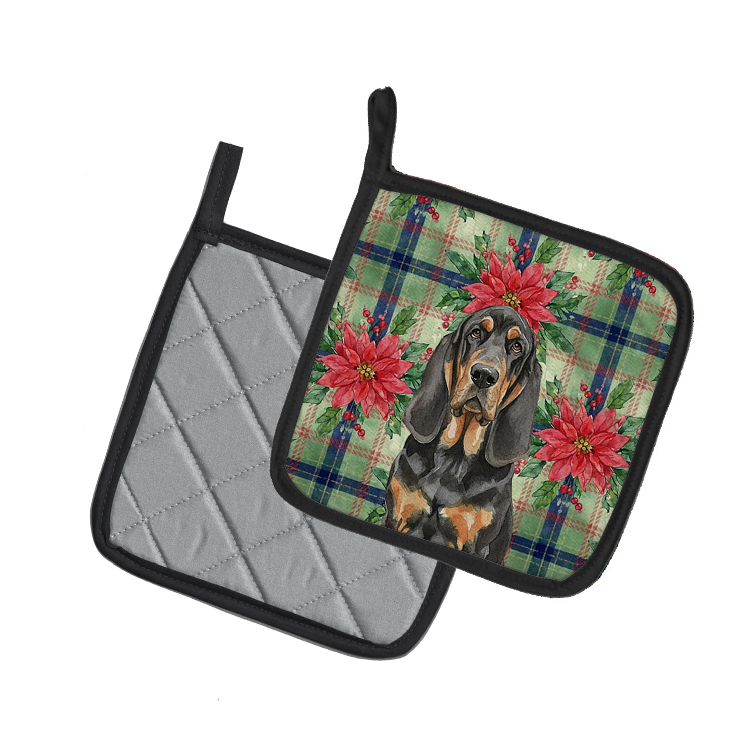 Black and Tan Bloodhound Christmas PoinsettIas Pot Holder Set of 2 Heat Resistant Quilted Hot Pads 7.5 x 7.5 Inch, Insulated Kitchen Trivets for Cooking & Baking