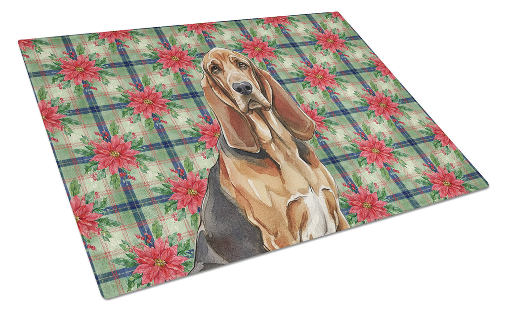 Liver and Tan Bloodhound Christmas PoinsettIas Cutting Board Tempered Glass Kitchen Cutting Surface, Heat Resistant Chopping, Non-Slip Feet, Food Prep & Serving