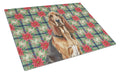 Liver and Tan Bloodhound Christmas PoinsettIas Cutting Board Tempered Glass Kitchen Cutting Surface, Heat Resistant Chopping, Non-Slip Feet, Food Prep & Serving