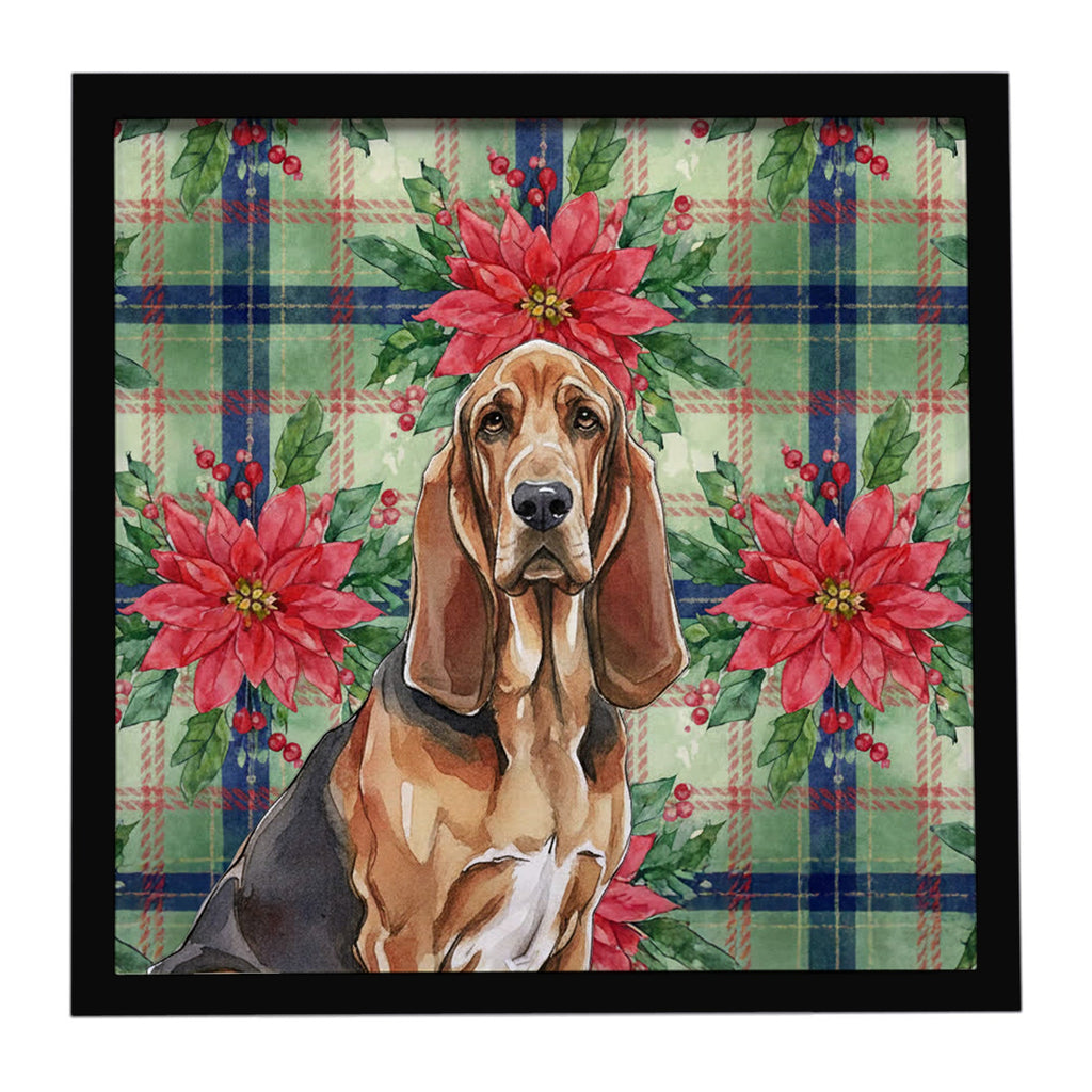 Liver and Tan Bloodhound Christmas PoinsettIas Framed Metal Print Bathroom, Kitchen, Office, Home Decor Wall Art Ready to Hang, Square, 8X8