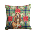 Liver and Tan Bloodhound Christmas PoinsettIas Decorative Throw Pillow 14x14 Indoor Outdoor Accent Cushion, Fabric Cover with Insert for Sofa, Bed, Porch & Living Room