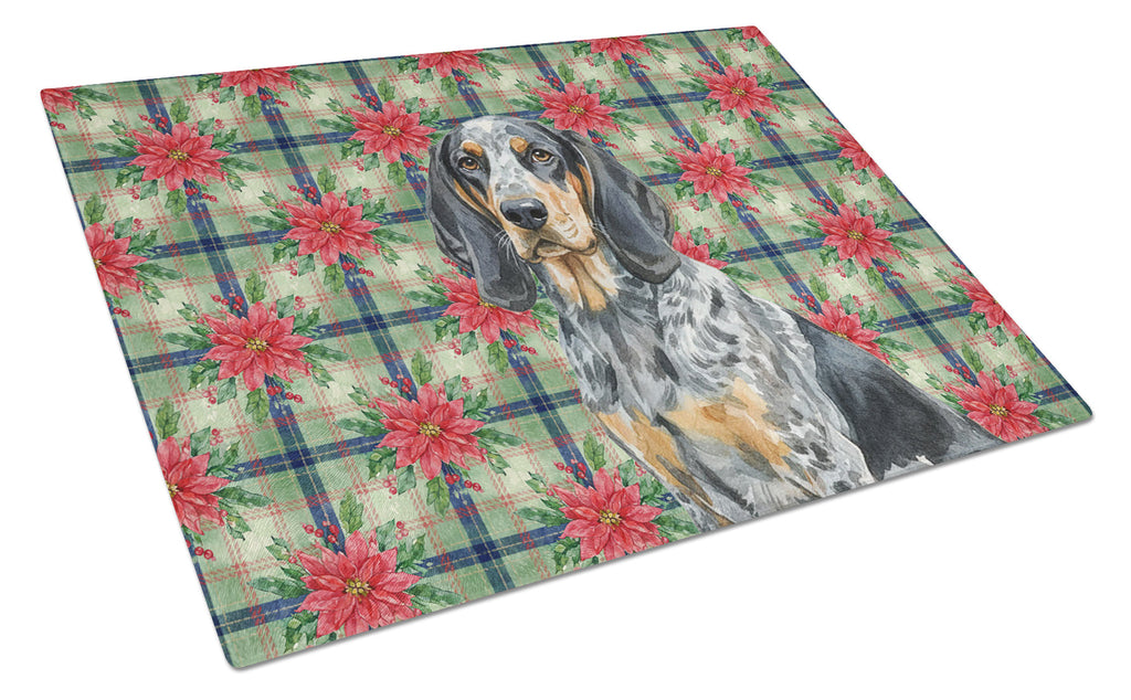Bluetick Coonhound Christmas PoinsettIas Cutting Board Tempered Glass Kitchen Cutting Surface, Heat Resistant Chopping, Non-Slip Feet, Food Prep & Serving
