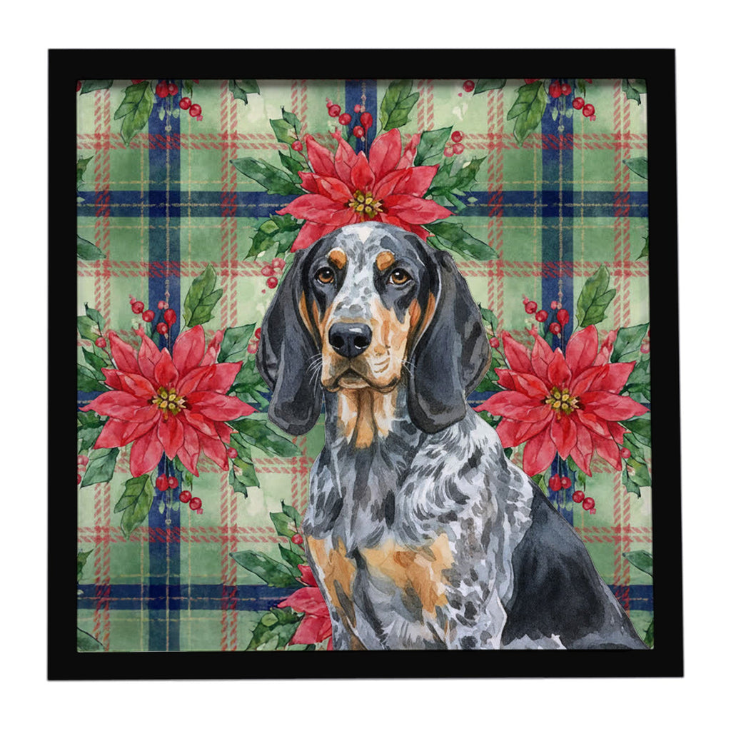 Bluetick Coonhound Christmas PoinsettIas Framed Metal Print Bathroom, Kitchen, Office, Home Decor Wall Art Ready to Hang, Square, 8X8