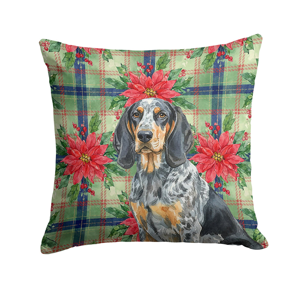Bluetick Coonhound Christmas PoinsettIas Decorative Throw Pillow 14x14 Indoor Outdoor Accent Cushion, Fabric Cover with Insert for Sofa, Bed, Porch & Living Room