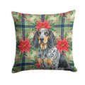 Bluetick Coonhound Christmas PoinsettIas Decorative Throw Pillow 14x14 Indoor Outdoor Accent Cushion, Fabric Cover with Insert for Sofa, Bed, Porch & Living Room