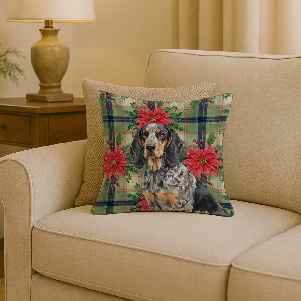 Bluetick Coonhound Christmas PoinsettIas Decorative Throw Pillow 18x18 Indoor Outdoor Accent Cushion, Fabric Cover with Insert for Sofa, Bed, Porch & Living Room