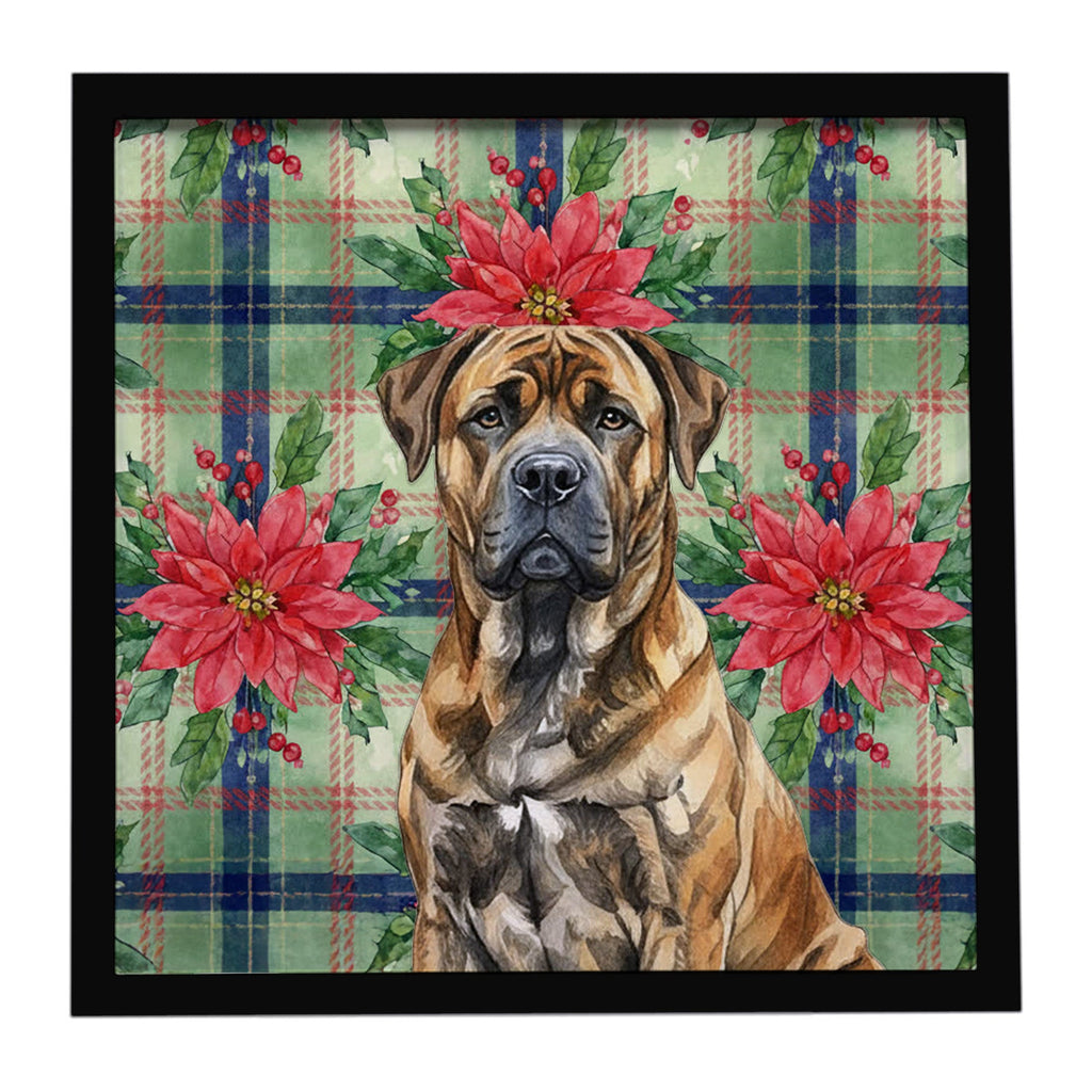 Brindle Boerboel Christmas PoinsettIas Framed Metal Print Bathroom, Kitchen, Office, Home Decor Wall Art Ready to Hang, Square, 8X8