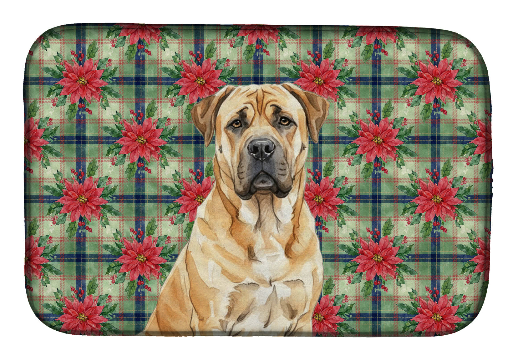 Fawn Boerboel Christmas PoinsettIas Dish Drying Mat Absorbent Dish Drying Mat Pad for Kitchen Counter Dish Drainer Mat for Countertop, 14 x 21", Multicolor