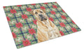 Fawn Boerboel Christmas PoinsettIas Cutting Board Tempered Glass Kitchen Cutting Surface, Heat Resistant Chopping, Non-Slip Feet, Food Prep & Serving