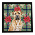 Fawn Boerboel Christmas PoinsettIas Framed Metal Print Bathroom, Kitchen, Office, Home Decor Wall Art Ready to Hang, Square, 8X8
