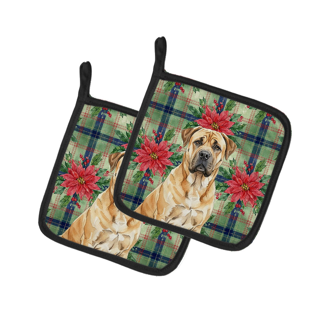 Fawn Boerboel Christmas PoinsettIas Pot Holder Set of 2 Heat Resistant Quilted Hot Pads 7.5 x 7.5 Inch, Insulated Kitchen Trivets for Cooking & Baking