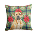 Fawn Boerboel Christmas PoinsettIas Decorative Throw Pillow 14x14 Indoor Outdoor Accent Cushion, Fabric Cover with Insert for Sofa, Bed, Porch & Living Room