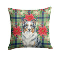 Blue Merle Border Collie Christmas PoinsettIas Decorative Throw Pillow 18x18 Indoor Outdoor Accent Cushion, Fabric Cover with Insert for Sofa, Bed, Porch & Living Room