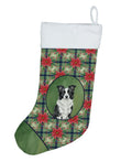 Border Collie Christmas PoinsettIas Holiday Stocking Double-Sided Print, Polyester Suede,11x18, Made in USA