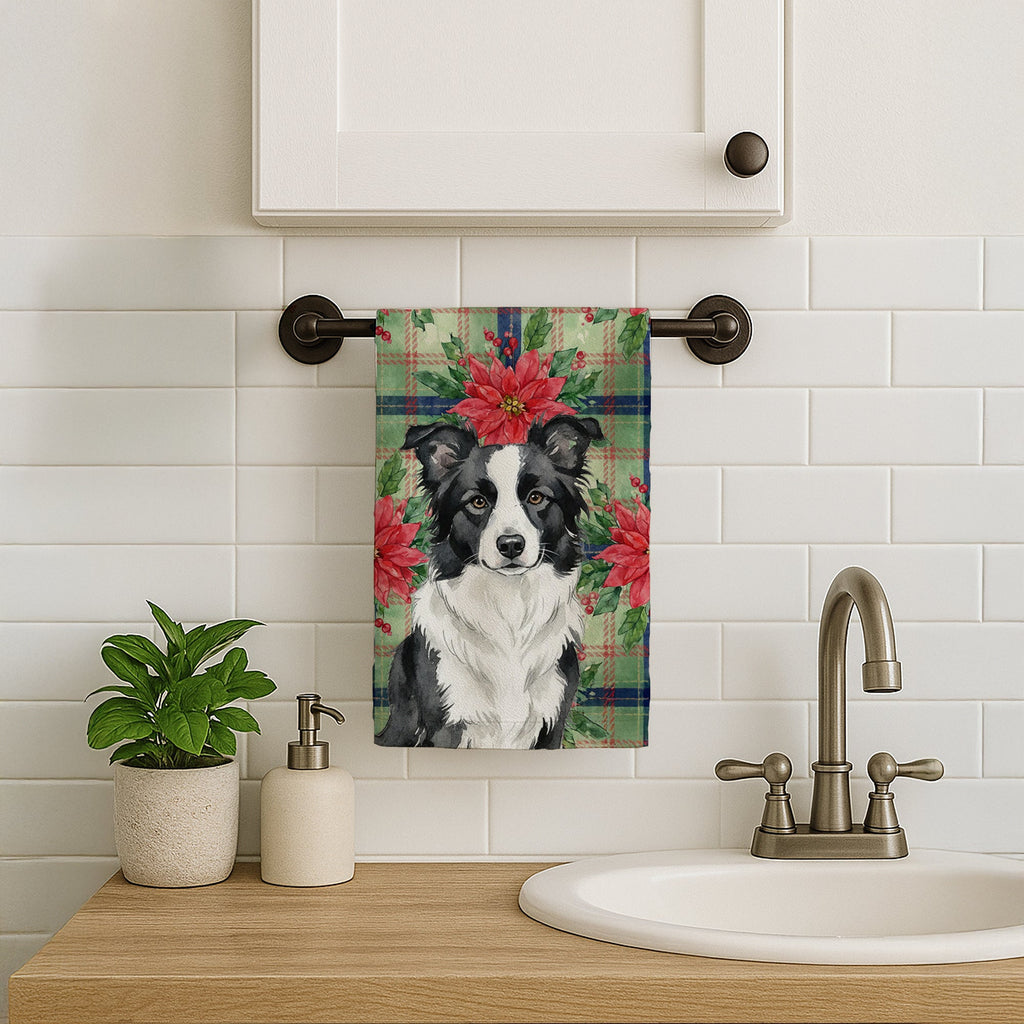 Border Collie Christmas PoinsettIas Kitchen Towel Velour Plush Front and Cotton Loop Back Machine Washable
