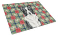 Border Collie Christmas PoinsettIas Cutting Board Tempered Glass Kitchen Cutting Surface, Heat Resistant Chopping, Non-Slip Feet, Food Prep & Serving