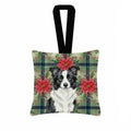 Border Collie Christmas PoinsettIas Hanging Square Fabric Ornament 3.5 � 3.5 Decorative Door-Knob & Tree Hanger, Soft Fabric