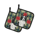 Border Collie Christmas PoinsettIas Pot Holder Set of 2 Heat Resistant Quilted Hot Pads 7.5 x 7.5 Inch, Insulated Kitchen Trivets for Cooking & Baking