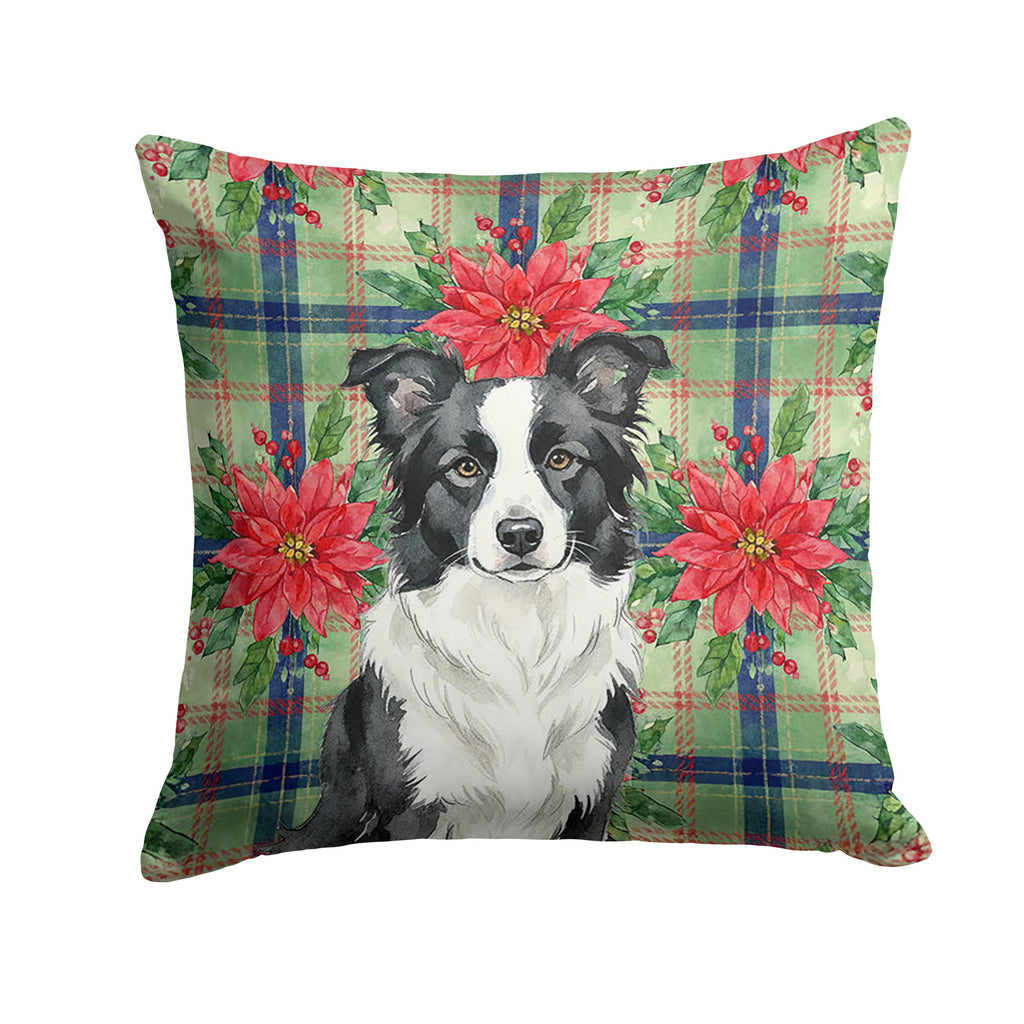 Border Collie Christmas PoinsettIas Decorative Throw Pillow 18x18 Indoor Outdoor Accent Cushion, Fabric Cover with Insert for Sofa, Bed, Porch & Living Room