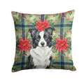 Border Collie Christmas PoinsettIas Decorative Throw Pillow 18x18 Indoor Outdoor Accent Cushion, Fabric Cover with Insert for Sofa, Bed, Porch & Living Room