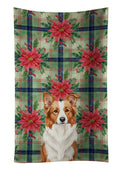 Red and White Border Collie Christmas PoinsettIas Kitchen Towel Velour Plush Front and Cotton Loop Back Machine Washable