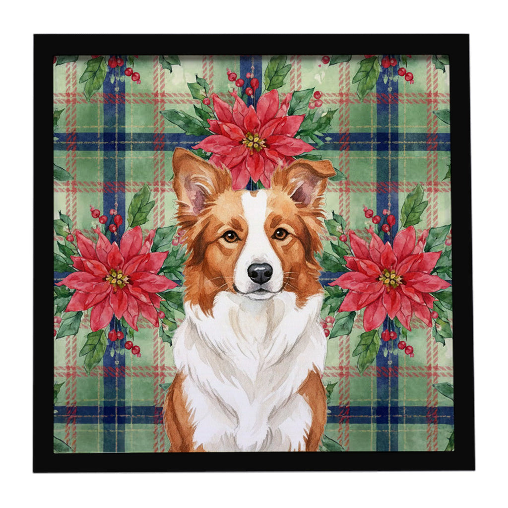Red and White Border Collie Christmas PoinsettIas Framed Metal Print Bathroom, Kitchen, Office, Home Decor Wall Art Ready to Hang, Square, 8X8
