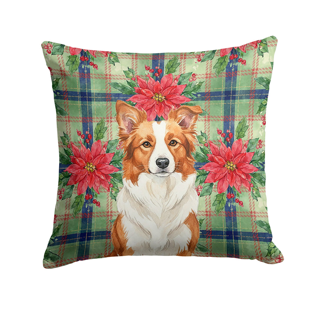 Red and White Border Collie Christmas PoinsettIas Decorative Throw Pillow 18x18 Indoor Outdoor Accent Cushion, Fabric Cover with Insert for Sofa, Bed, Porch & Living Room
