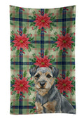 Blue and Tan Border Terrier Christmas PoinsettIas Kitchen Towel Velour Plush Front and Cotton Loop Back Machine Washable