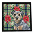 Blue and Tan Border Terrier Christmas PoinsettIas Framed Metal Print Bathroom, Kitchen, Office, Home Decor Wall Art Ready to Hang, Square, 8X8