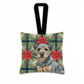 Blue and Tan Border Terrier Christmas PoinsettIas Hanging Square Fabric Ornament 3.5 � 3.5 Decorative Door-Knob & Tree Hanger, Soft Fabric
