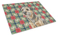 Grizzle and Tan Border Terrier Christmas PoinsettIas Cutting Board Tempered Glass Kitchen Cutting Surface, Heat Resistant Chopping, Non-Slip Feet, Food Prep & Serving