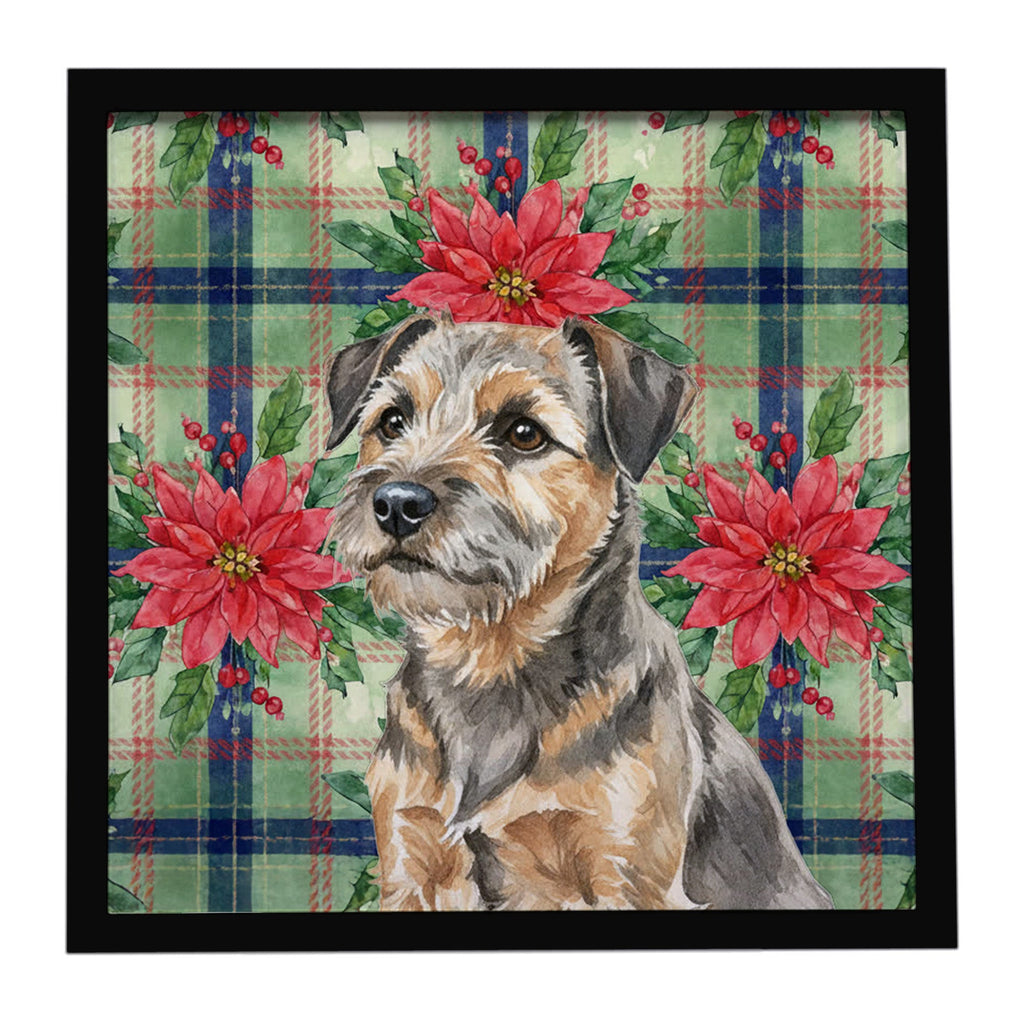 Grizzle and Tan Border Terrier Christmas PoinsettIas Framed Metal Print Bathroom, Kitchen, Office, Home Decor Wall Art Ready to Hang, Square, 8X8