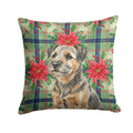 Grizzle and Tan Border Terrier Christmas PoinsettIas Decorative Throw Pillow 18x18 Indoor Outdoor Accent Cushion, Fabric Cover with Insert for Sofa, Bed, Porch & Living Room