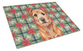 Red Border Terrier Christmas PoinsettIas Cutting Board Tempered Glass Kitchen Cutting Surface, Heat Resistant Chopping, Non-Slip Feet, Food Prep & Serving