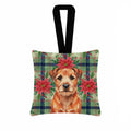 Red Border Terrier Christmas PoinsettIas Hanging Square Fabric Ornament 3.5 � 3.5 Decorative Door-Knob & Tree Hanger, Soft Fabric