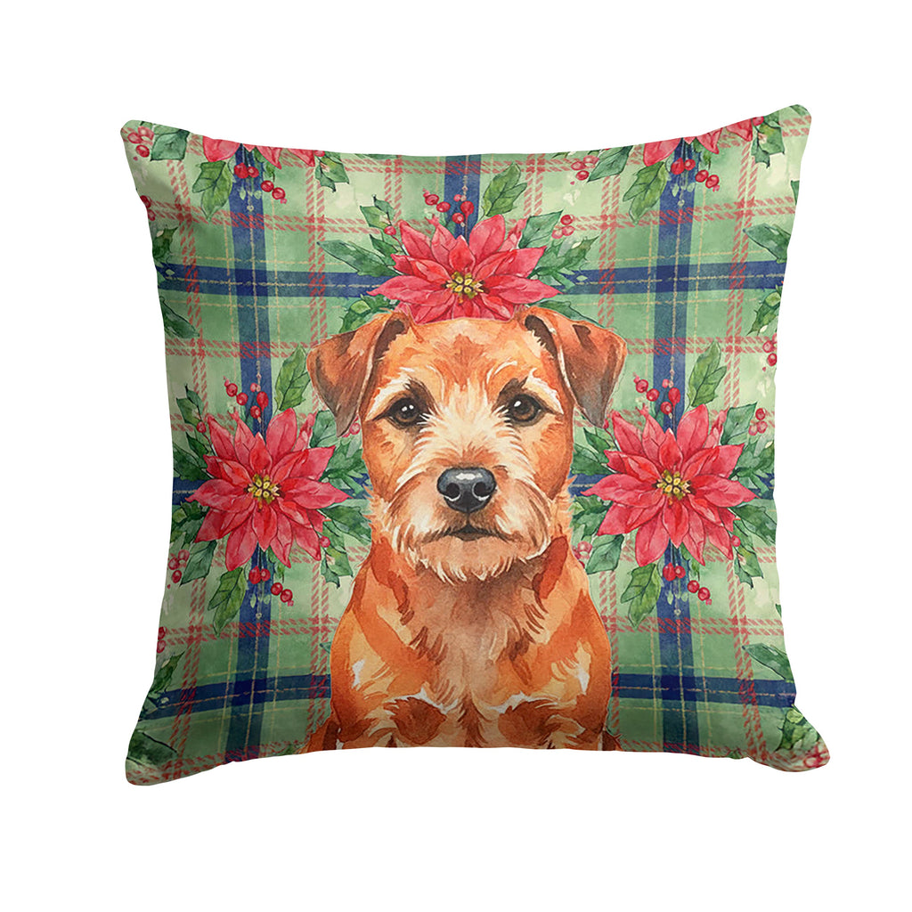 Red Border Terrier Christmas PoinsettIas Decorative Throw Pillow 18x18 Indoor Outdoor Accent Cushion, Fabric Cover with Insert for Sofa, Bed, Porch & Living Room