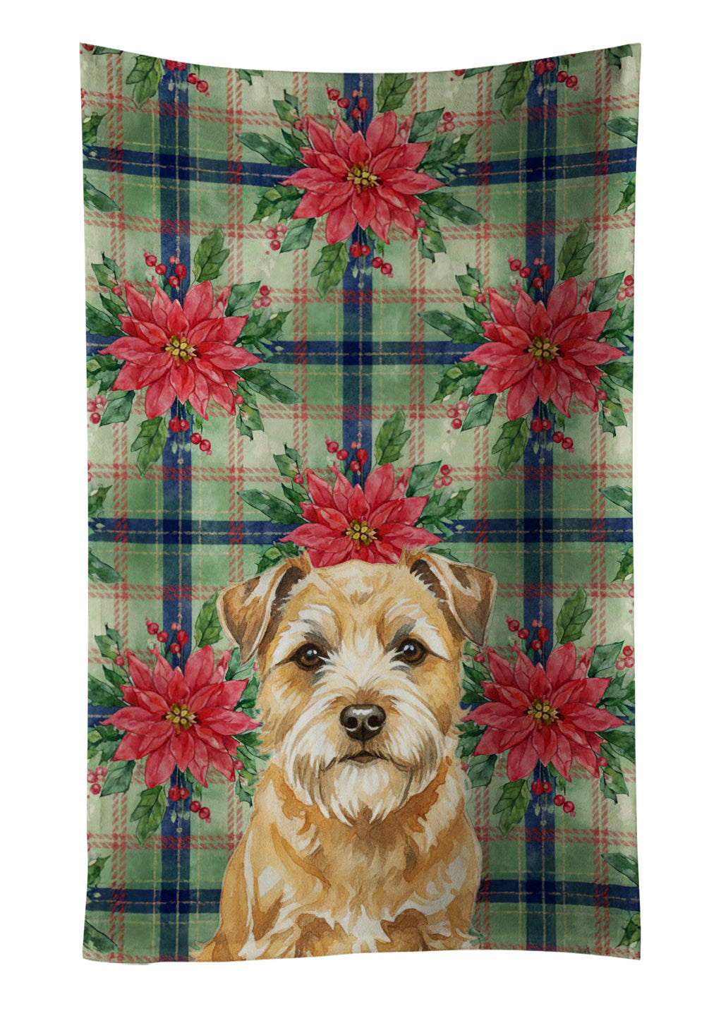 Wheaten Border Terrier Christmas PoinsettIas Kitchen Towel Velour Plush Front and Cotton Loop Back Machine Washable