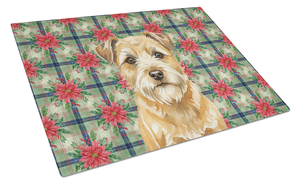Wheaten Border Terrier Christmas PoinsettIas Cutting Board Tempered Glass Kitchen Cutting Surface, Heat Resistant Chopping, Non-Slip Feet, Food Prep & Serving