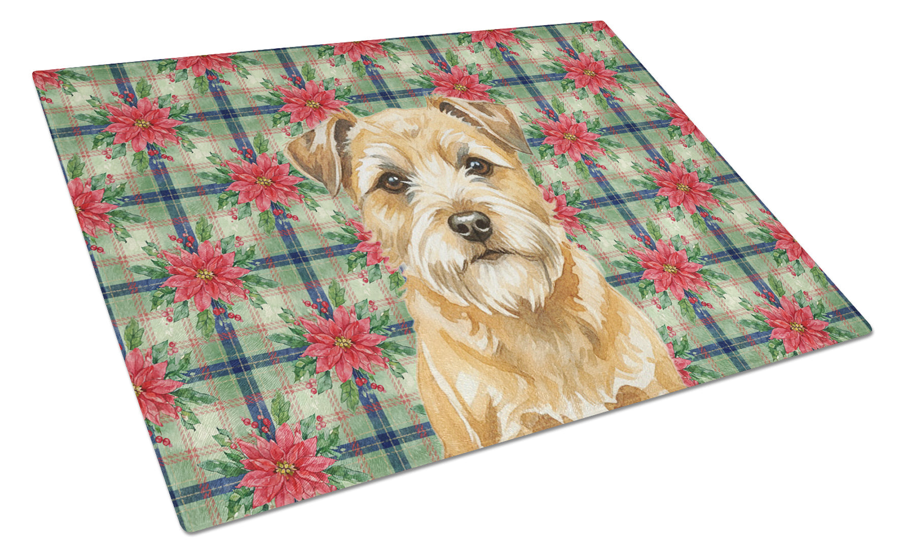 Wheaten Border Terrier Christmas PoinsettIas Cutting Board Tempered Glass Kitchen Cutting Surface, Heat Resistant Chopping, Non-Slip Feet, Food Prep & Serving
