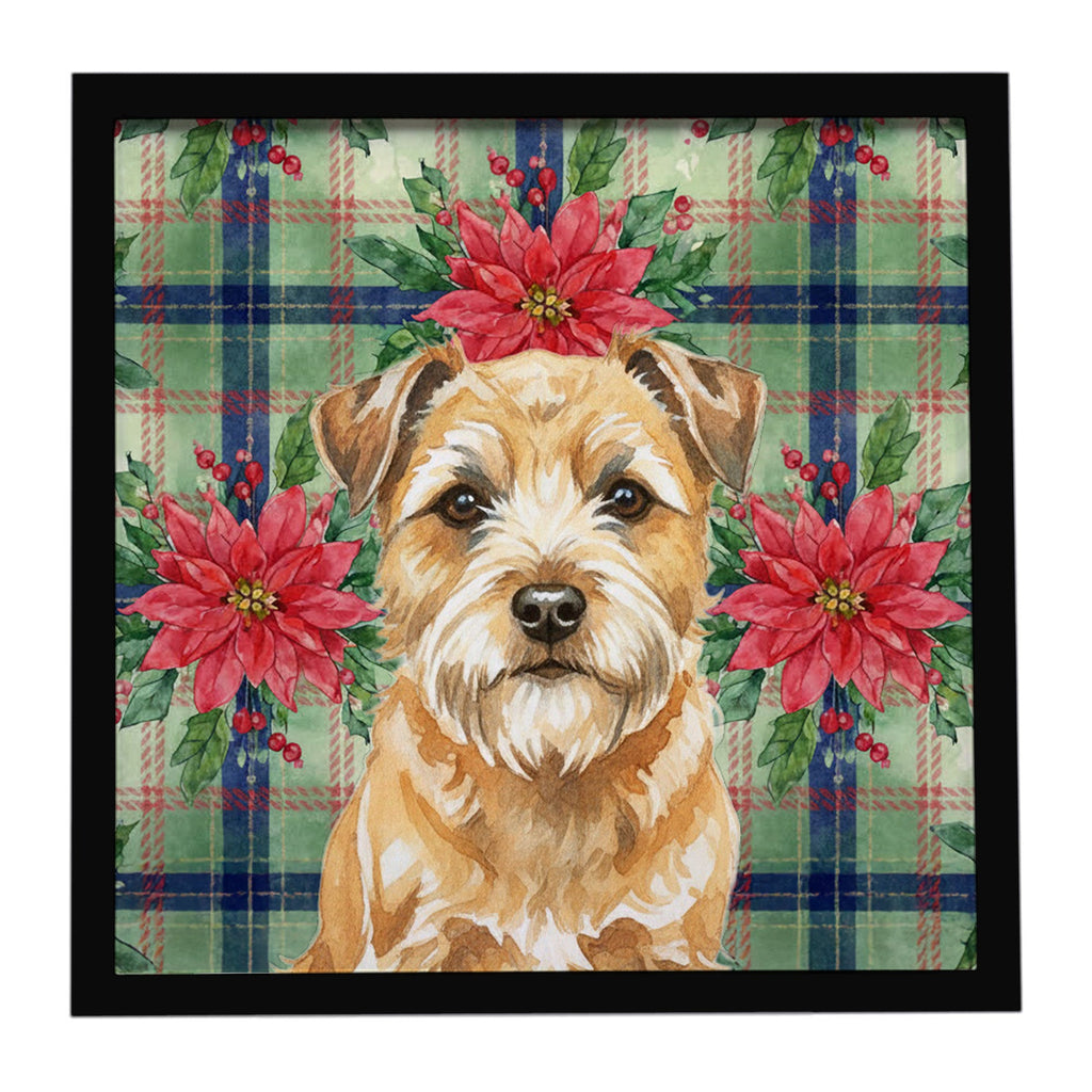 Wheaten Border Terrier Christmas PoinsettIas Framed Metal Print Bathroom, Kitchen, Office, Home Decor Wall Art Ready to Hang, Square, 8X8