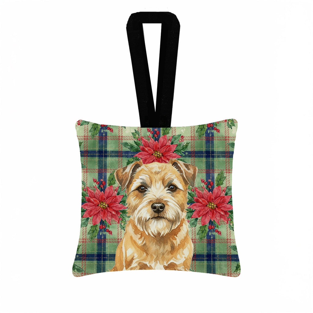 Wheaten Border Terrier Christmas PoinsettIas Hanging Square Fabric Ornament 3.5 � 3.5 Decorative Door-Knob & Tree Hanger, Soft Fabric
