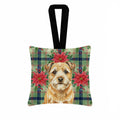 Wheaten Border Terrier Christmas PoinsettIas Hanging Square Fabric Ornament 3.5 � 3.5 Decorative Door-Knob & Tree Hanger, Soft Fabric