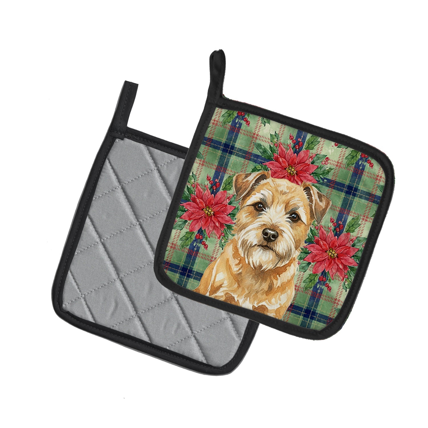 Wheaten Border Terrier Christmas PoinsettIas Pot Holder Set of 2 Heat Resistant Quilted Hot Pads 7.5 x 7.5 Inch, Insulated Kitchen Trivets for Cooking & Baking