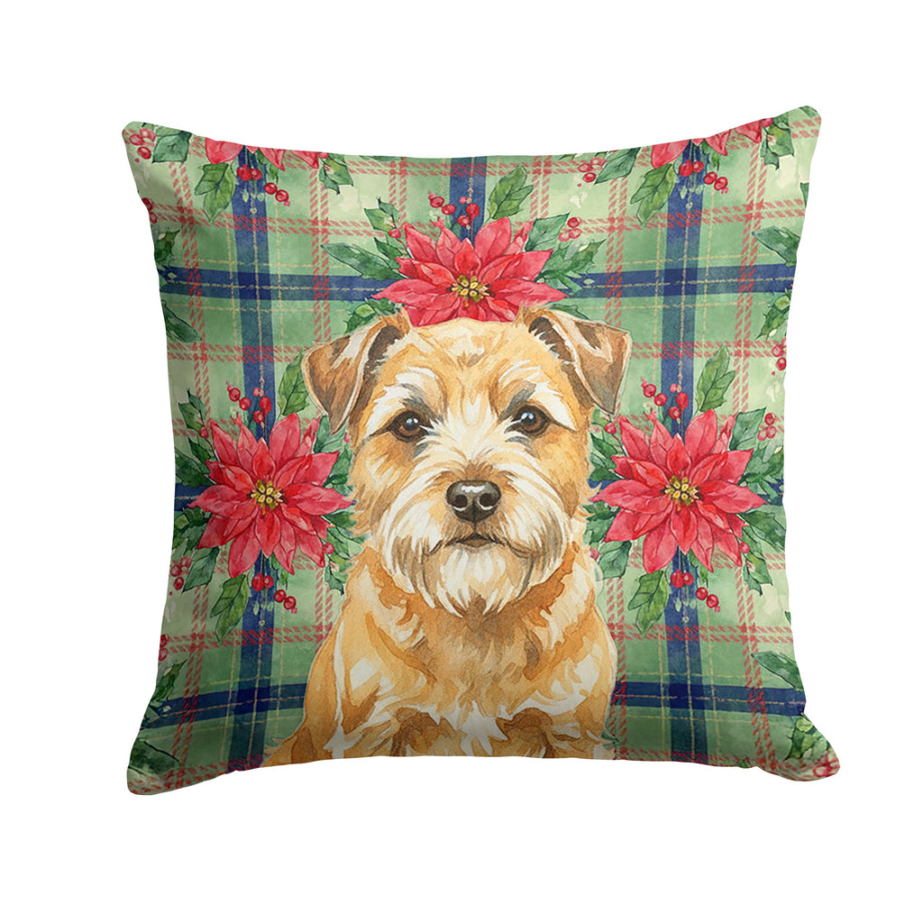 Wheaten Border Terrier Christmas PoinsettIas Decorative Throw Pillow 14x14 Indoor Outdoor Accent Cushion, Fabric Cover with Insert for Sofa, Bed, Porch & Living Room