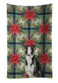 Black and White Borzoi Christmas PoinsettIas Kitchen Towel Velour Plush Front and Cotton Loop Back Machine Washable