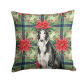 Black and White Borzoi Christmas PoinsettIas Decorative Throw Pillow 14x14 Indoor Outdoor Accent Cushion, Fabric Cover with Insert for Sofa, Bed, Porch & Living Room