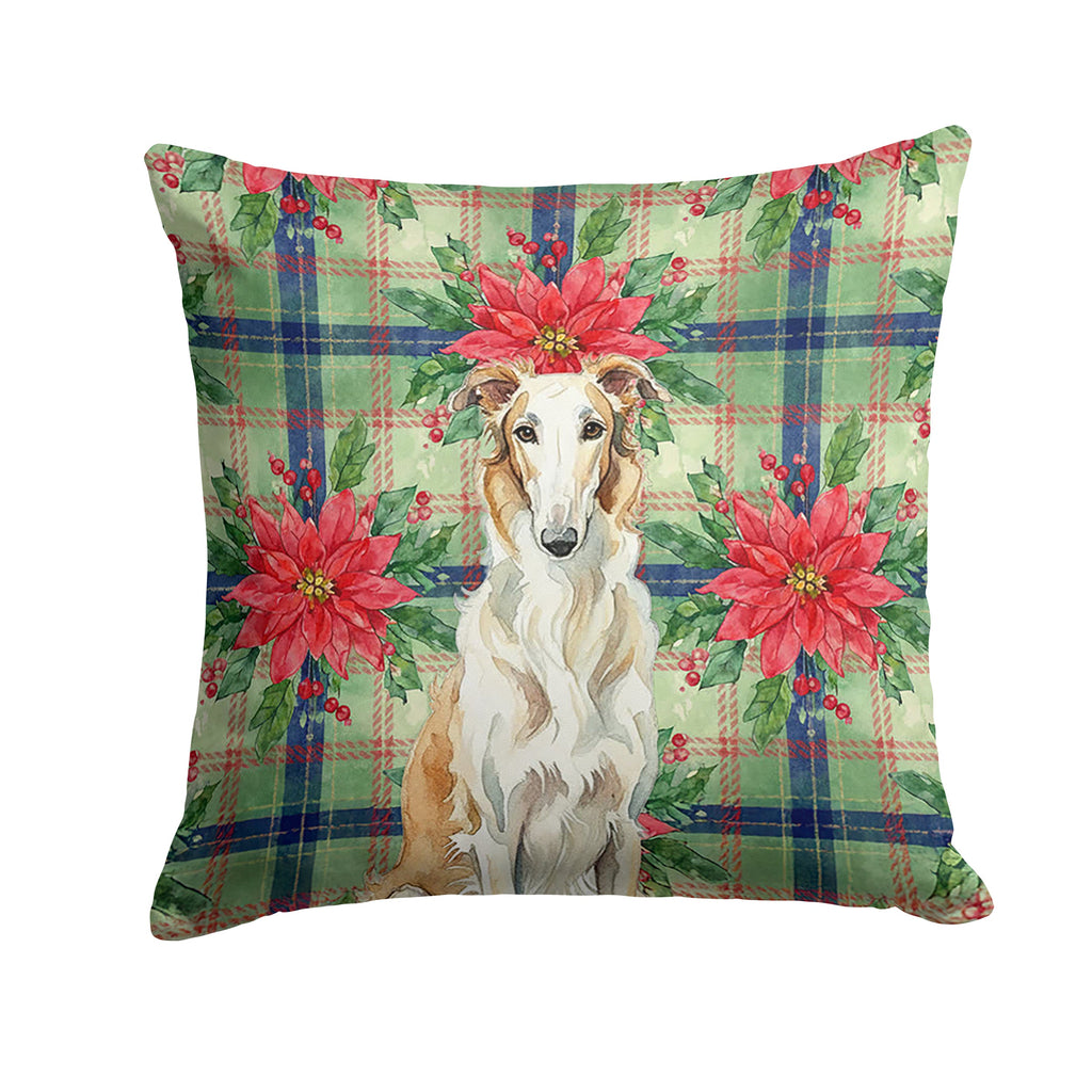 Borzoi Christmas PoinsettIas Decorative Throw Pillow 18x18 Indoor Outdoor Accent Cushion, Fabric Cover with Insert for Sofa, Bed, Porch & Living Room